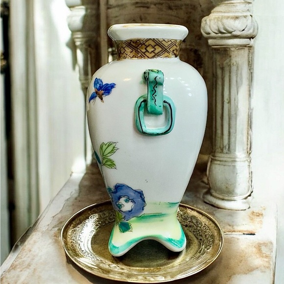 Rare Antique Nippon Porcelain Hand Painted Dual Handle Vase - Picture 7 of 12